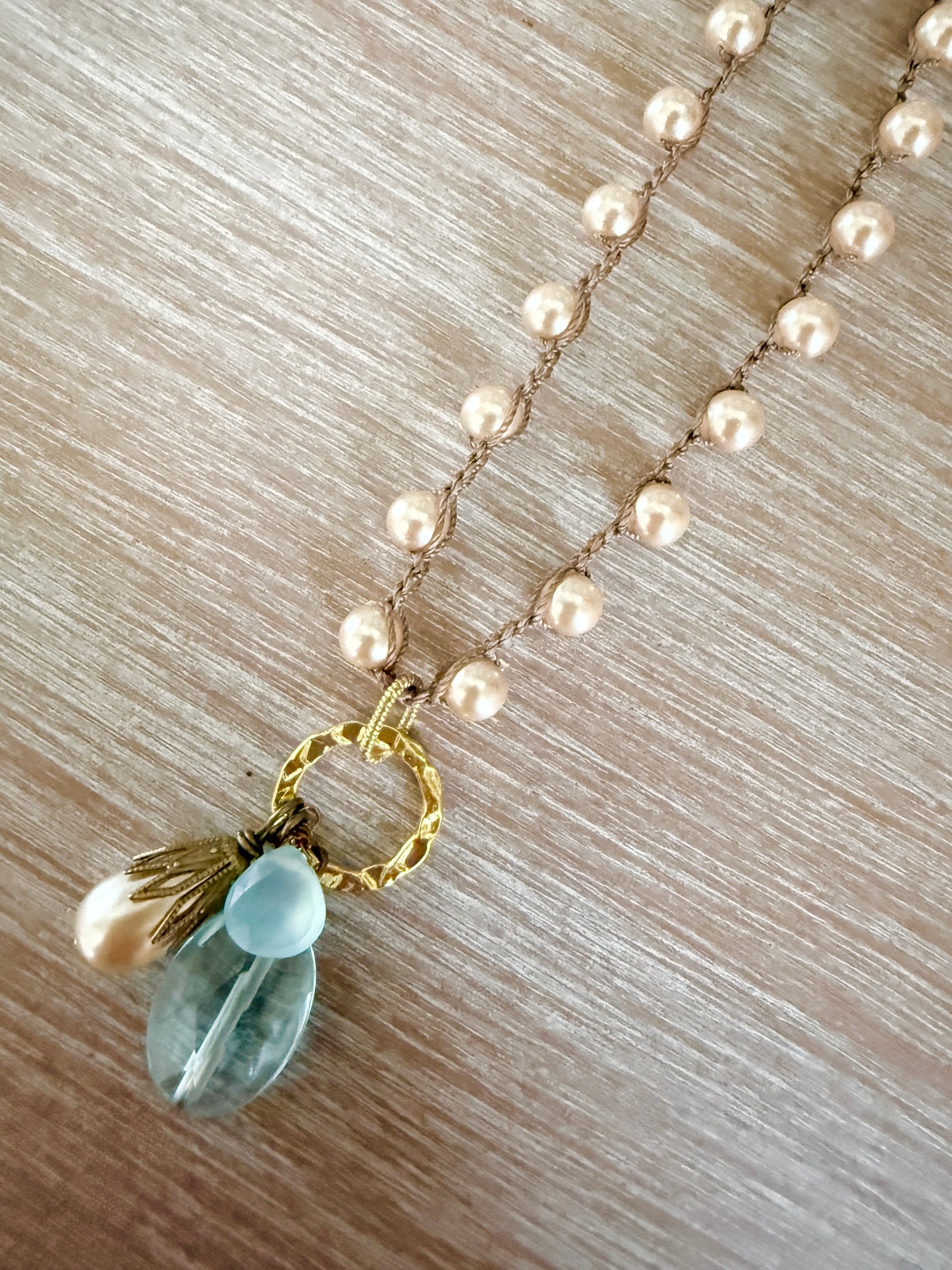 Long Champagne Bauble Necklace With Quartz & Chalcedony