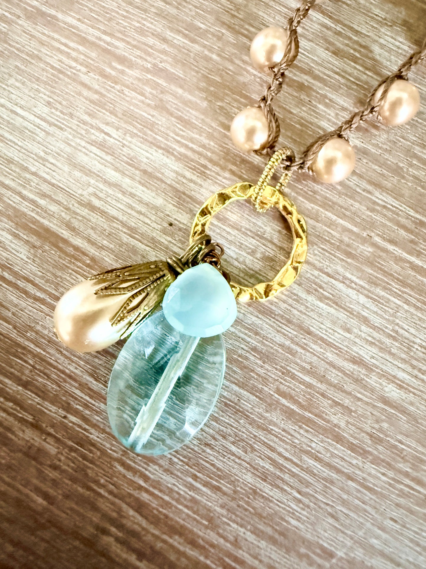 Long Champagne Bauble Necklace With Quartz & Chalcedony