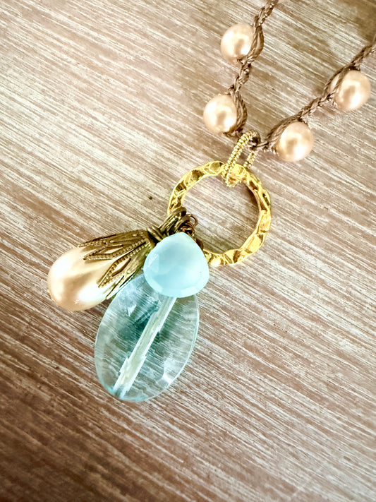 Long Champagne Bauble Necklace With Quartz & Chalcedony