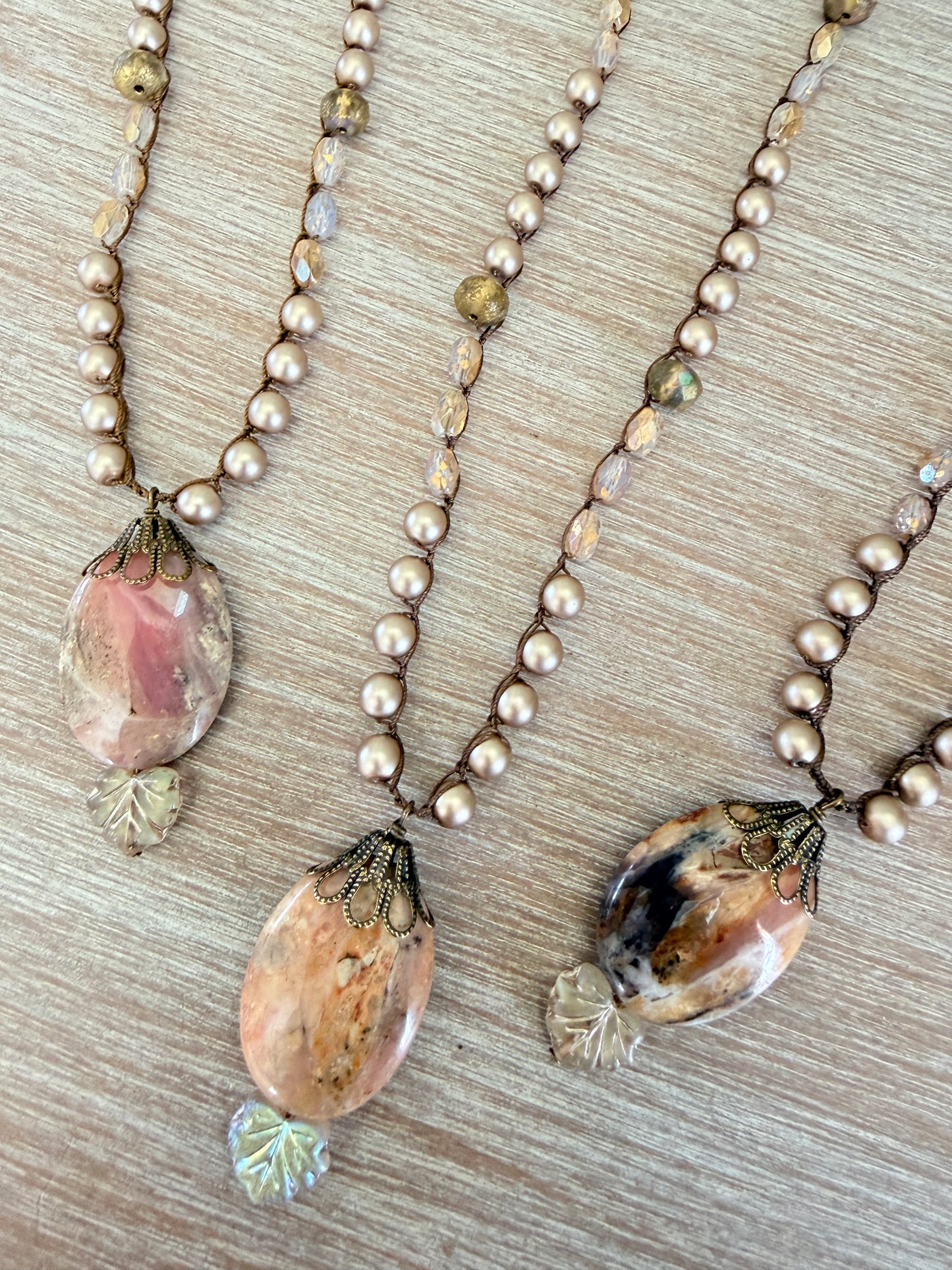 Victorian Style Peruvian Opal Crocheted Pearl Necklace