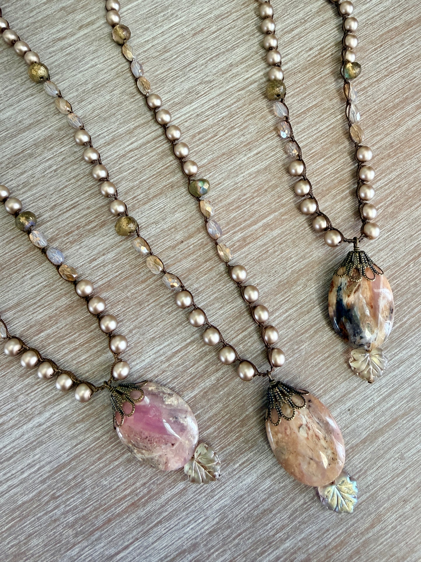 Victorian Style Peruvian Opal Crocheted Pearl Necklace