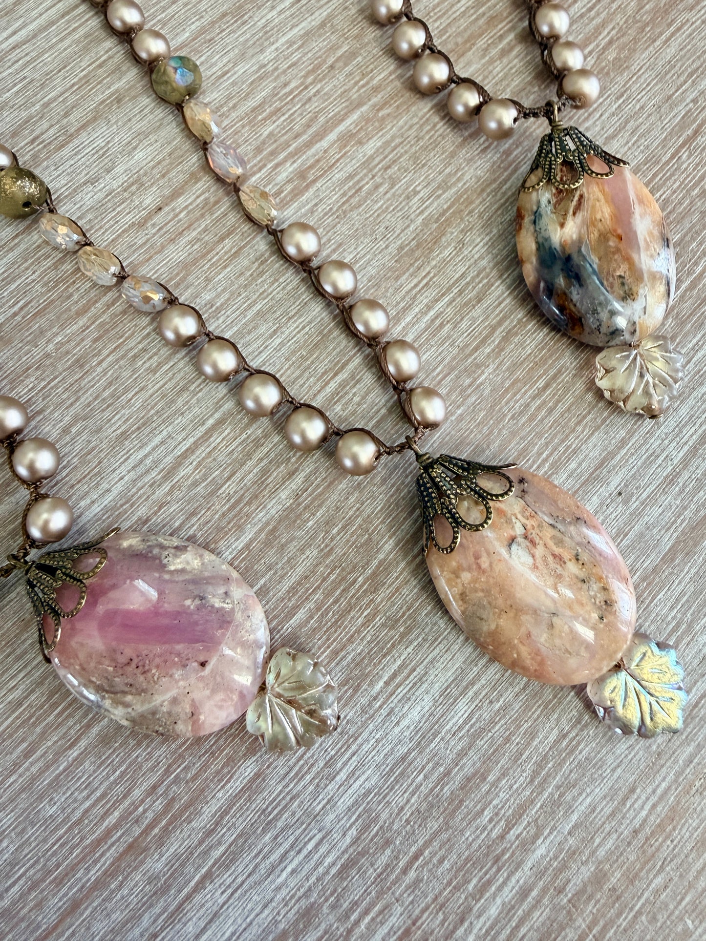 Victorian Style Peruvian Opal Crocheted Pearl Necklace