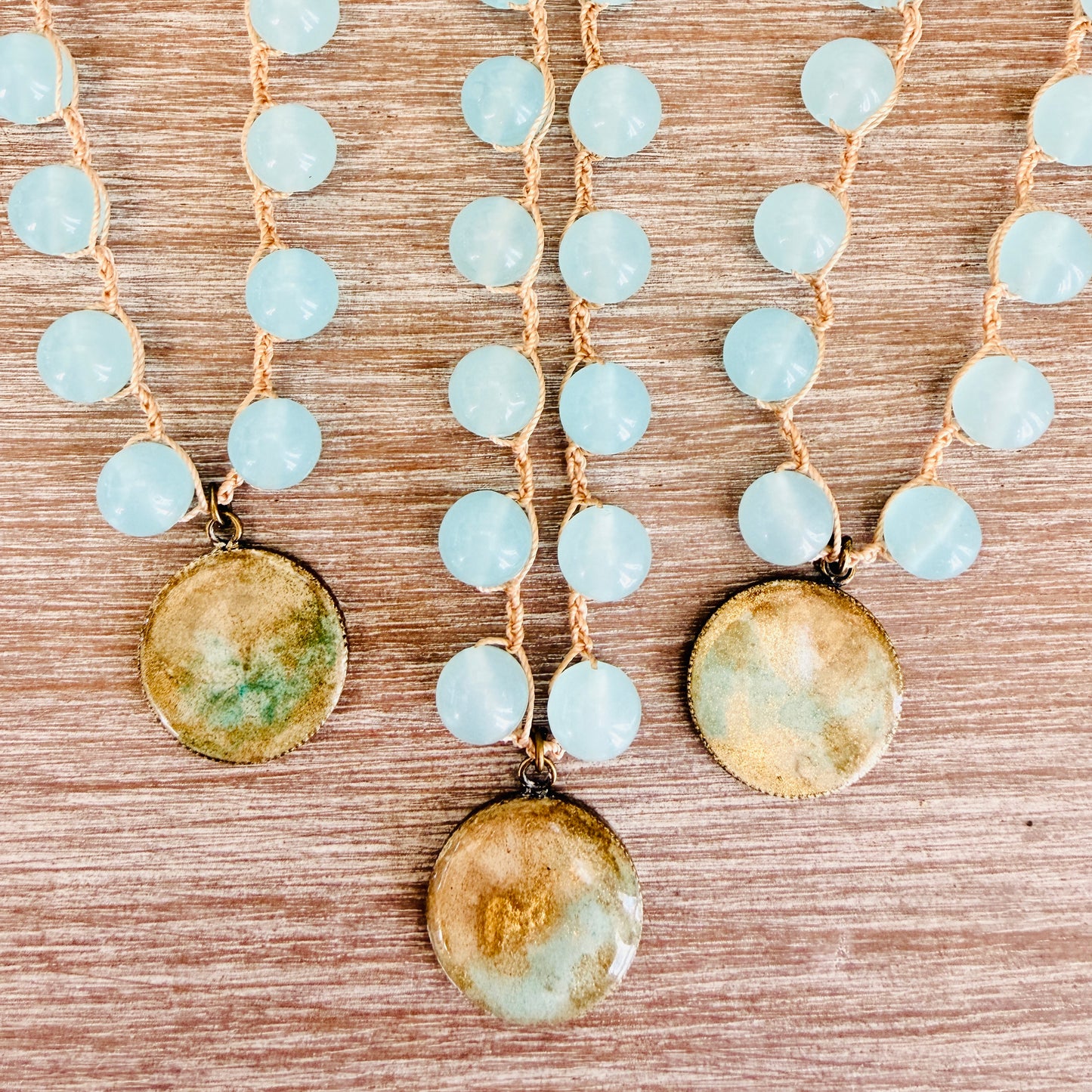 Seaplane Beach Necklace With Handmade Pendant And Aqua Crystal