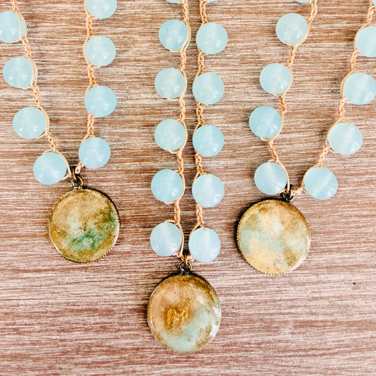 Seaplane Beach Necklace With Handmade Pendant And Aqua Crystal