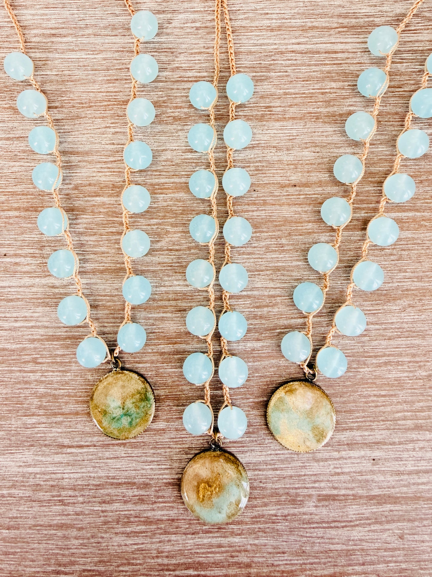 Seaplane Beach Necklace With Handmade Pendant And Aqua Crystal