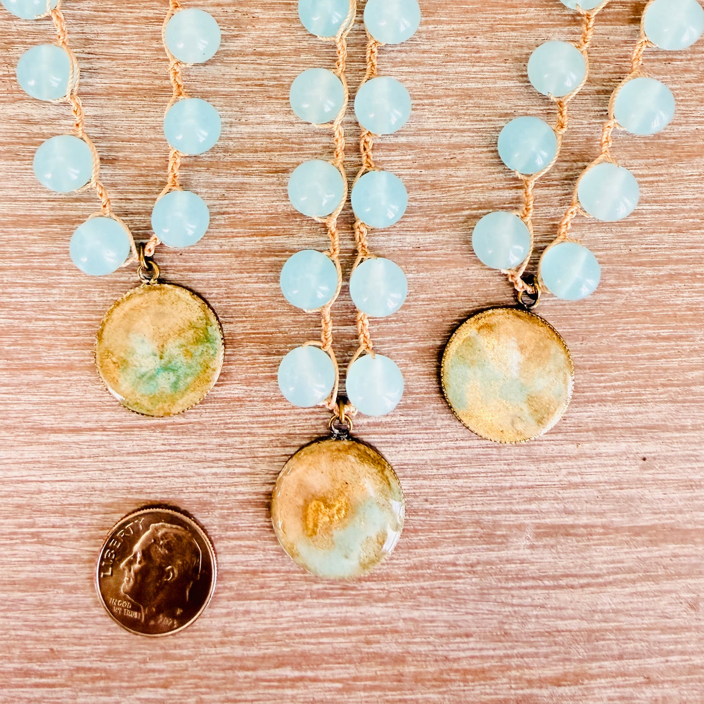 Seaplane Beach Necklace With Handmade Pendant And Aqua Crystal