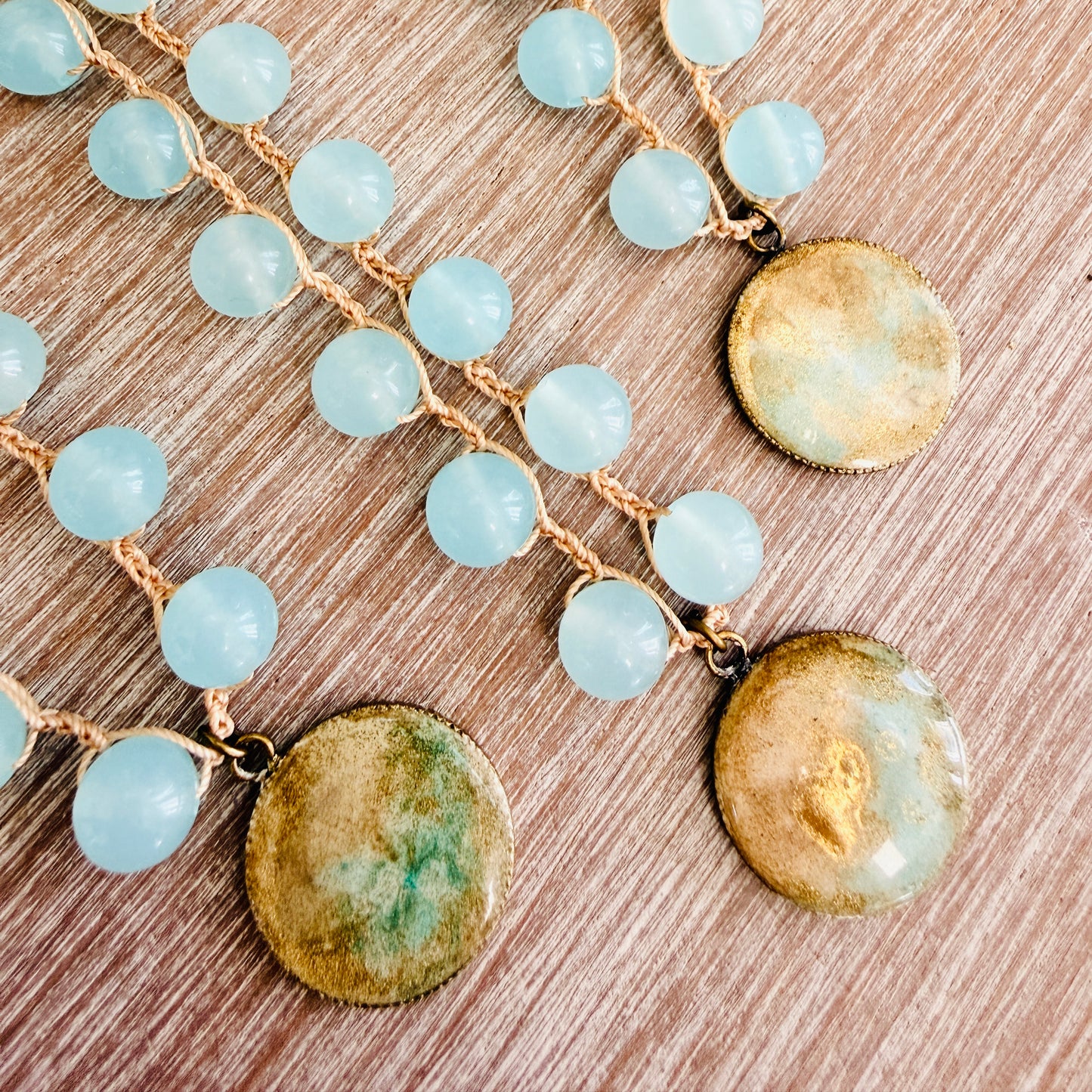 Seaplane Beach Necklace With Handmade Pendant And Aqua Crystal