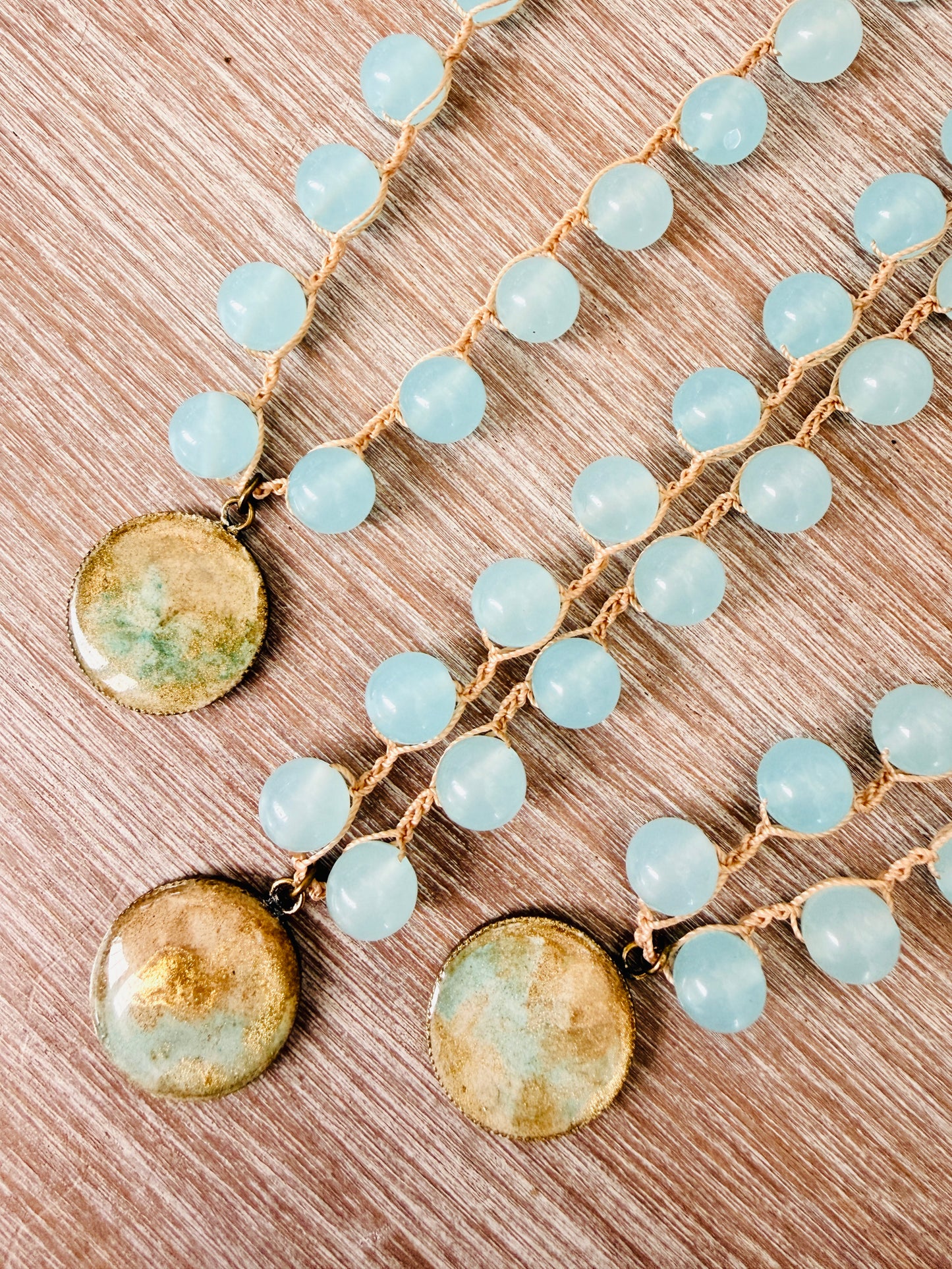 Seaplane Beach Necklace With Handmade Pendant And Aqua Crystal