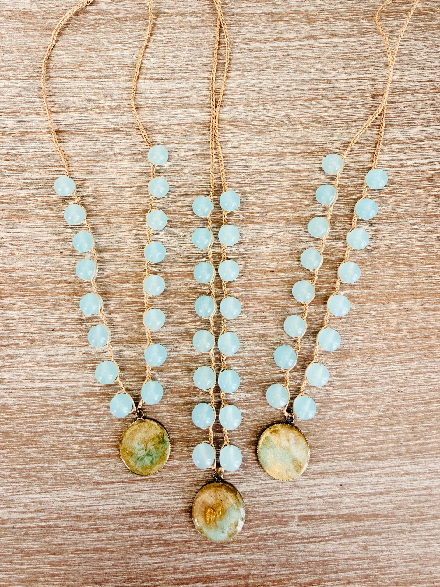 Seaplane Beach Necklace With Handmade Pendant And Aqua Crystal