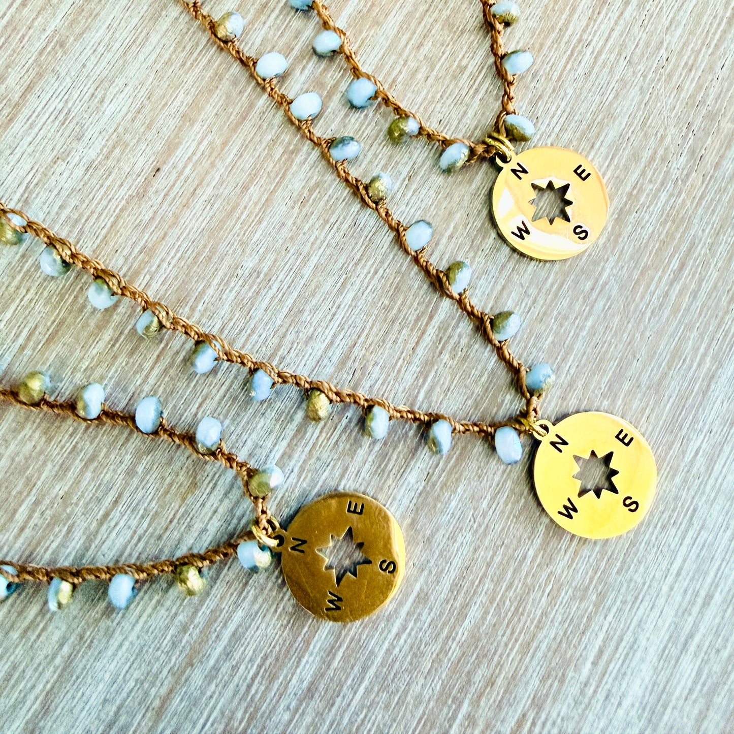 Find Your Way Compass Necklace With Crocheted Czech Crystal