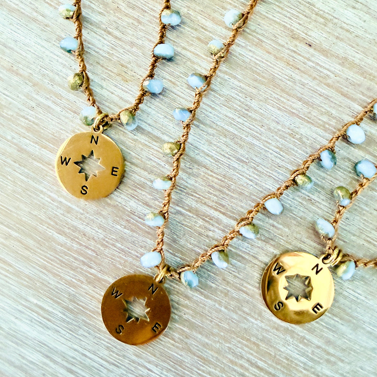 Find Your Way Compass Necklace With Crocheted Czech Crystal