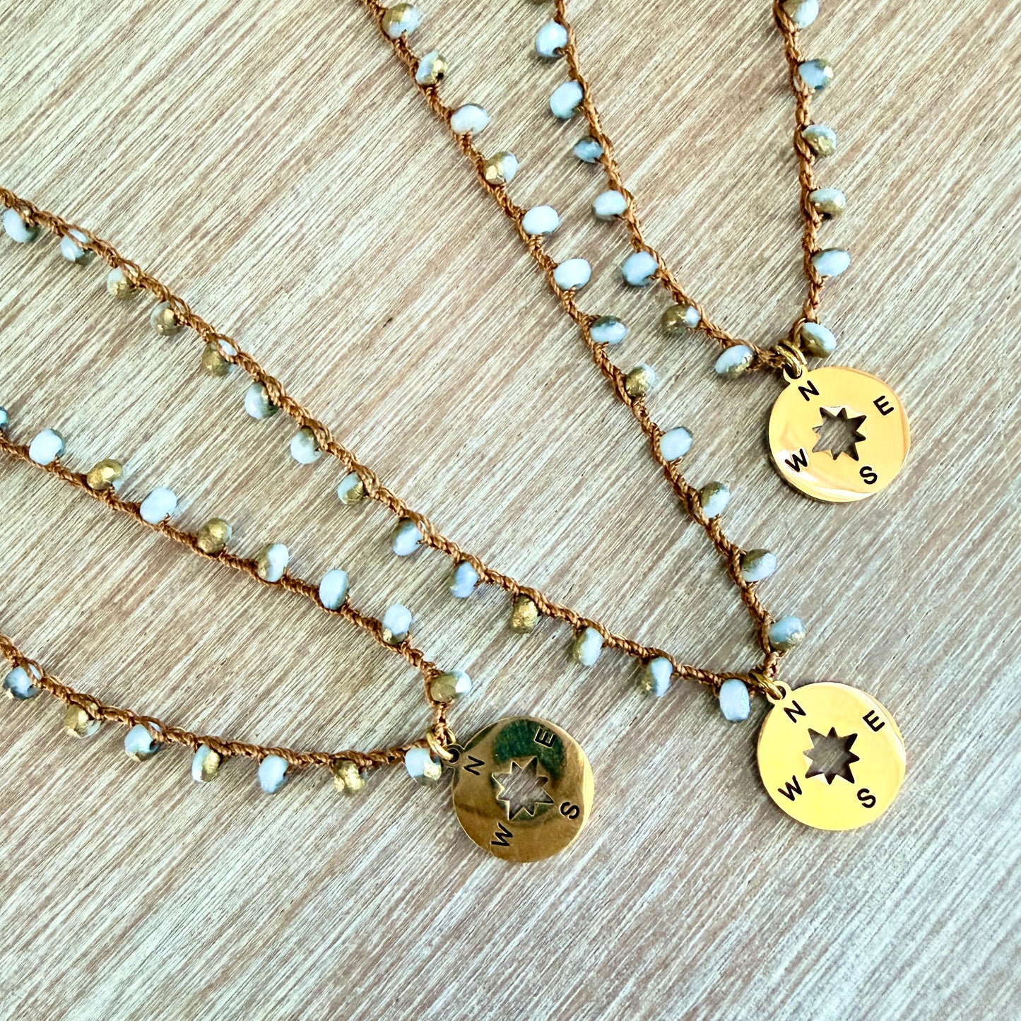 Find Your Way Compass Necklace With Crocheted Czech Crystal
