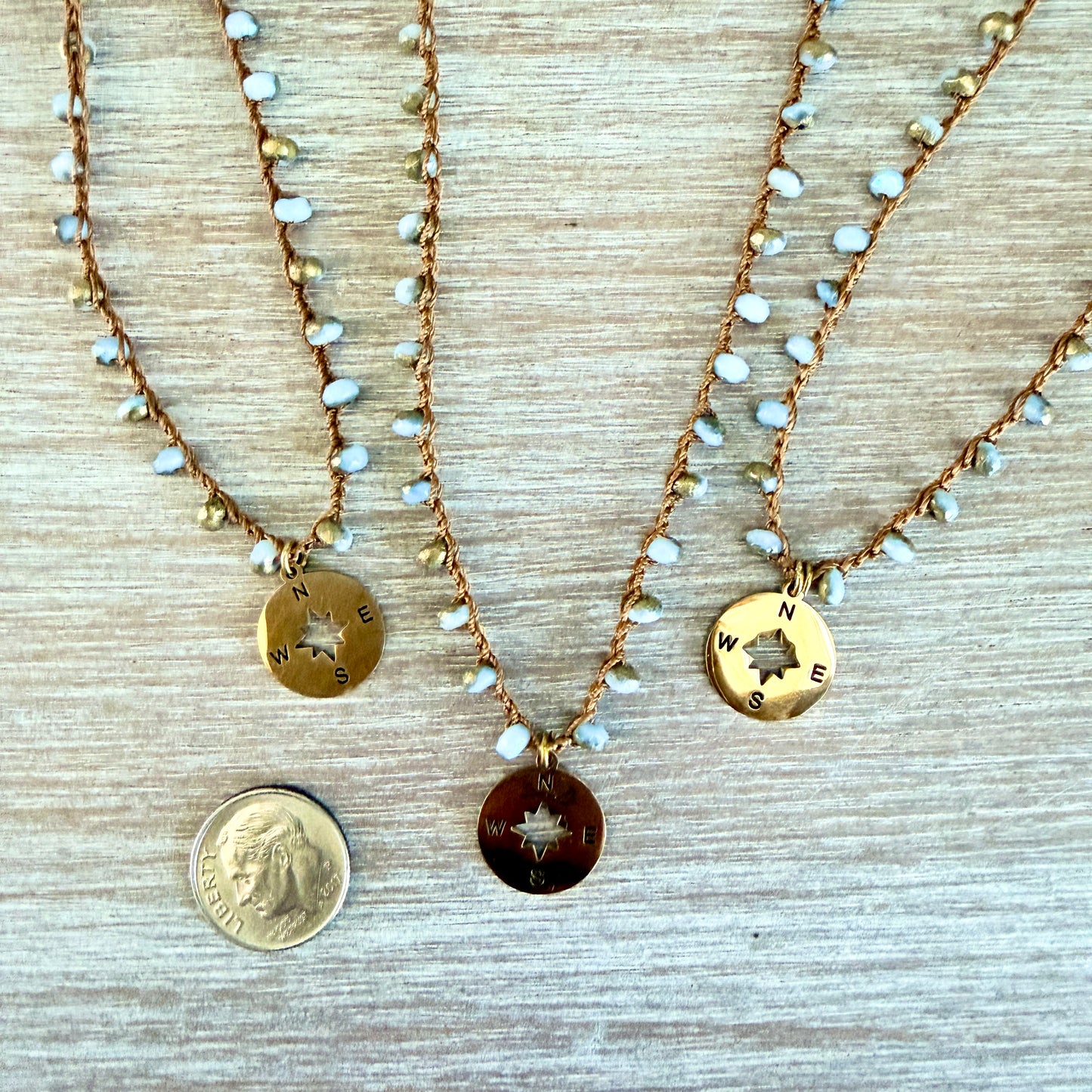 Find Your Way Compass Necklace With Crocheted Czech Crystal