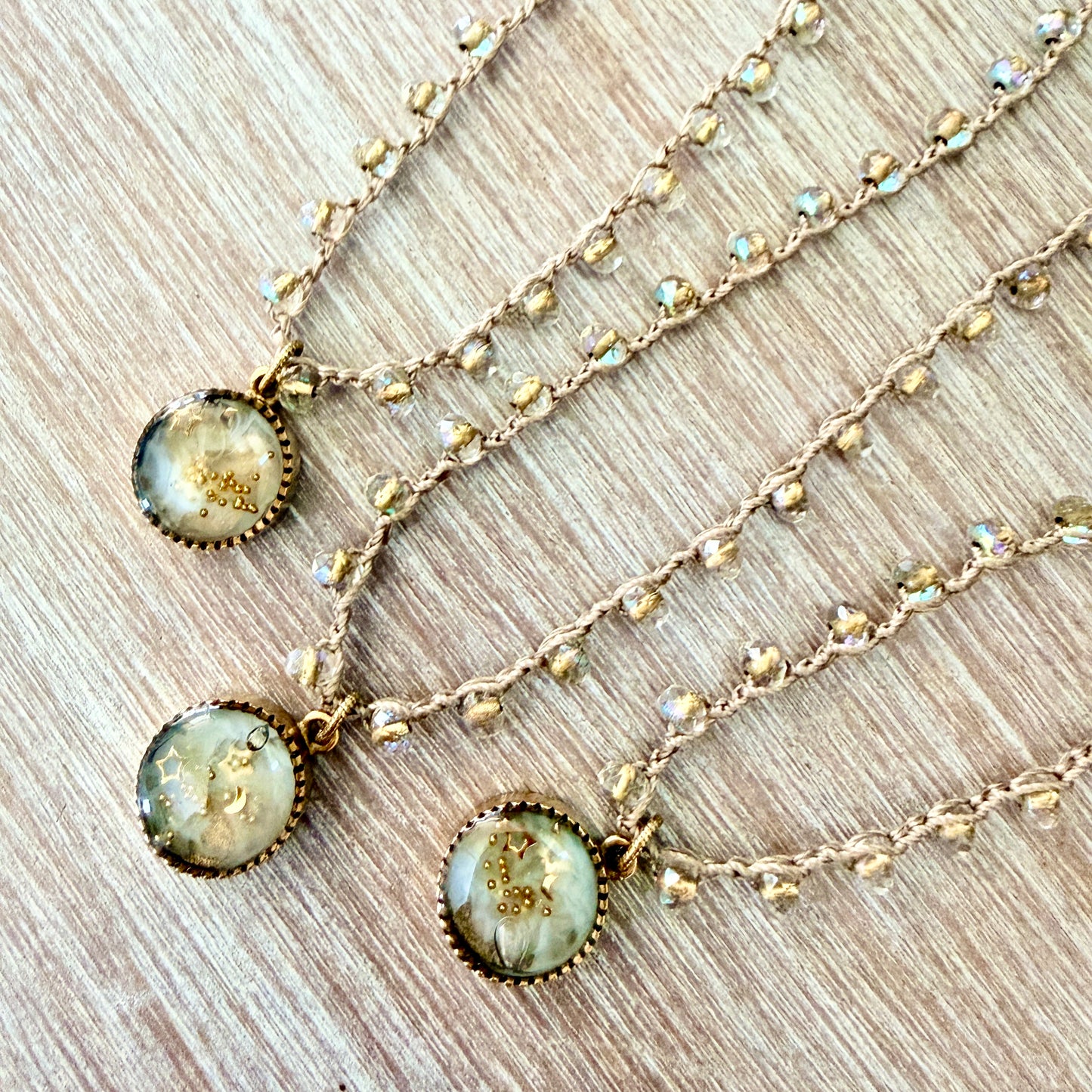 Galactic Star Bubble Portal Pendant And Crocheted Faceted Crystal Necklace