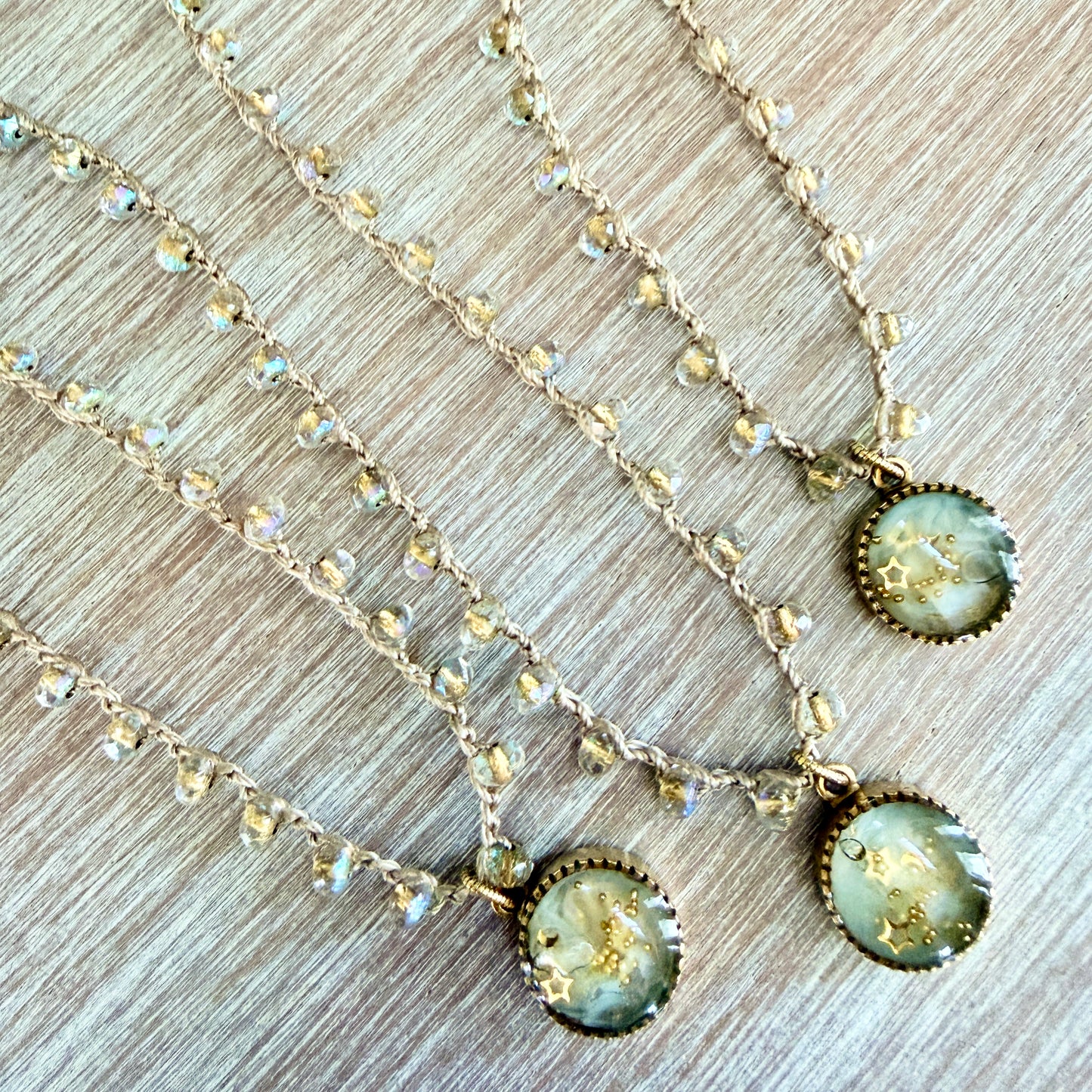 Galactic Star Bubble Portal Pendant And Crocheted Faceted Crystal Necklace