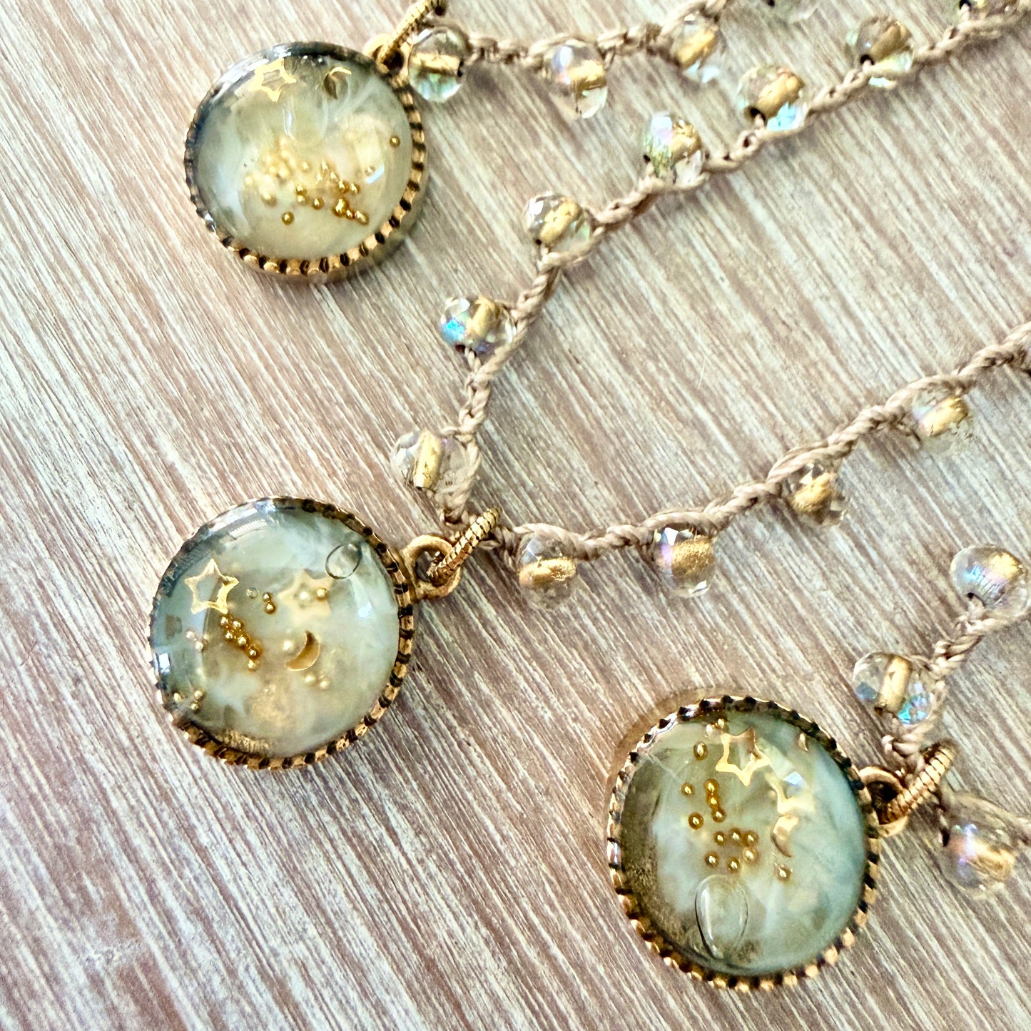 Galactic Star Bubble Portal Pendant And Crocheted Faceted Crystal Necklace