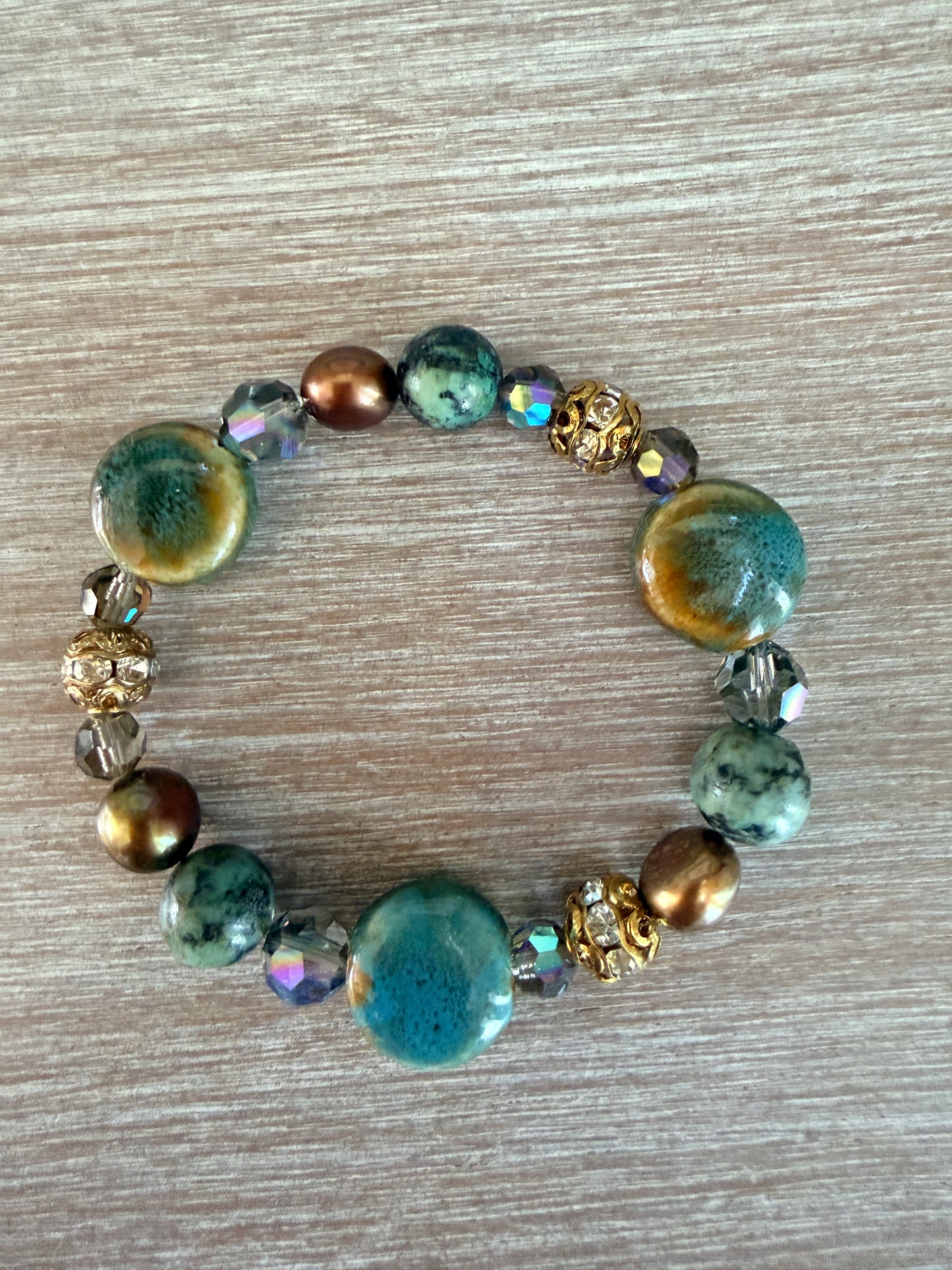 Turquoise and Freshwater Pearl Stretch Bracelet