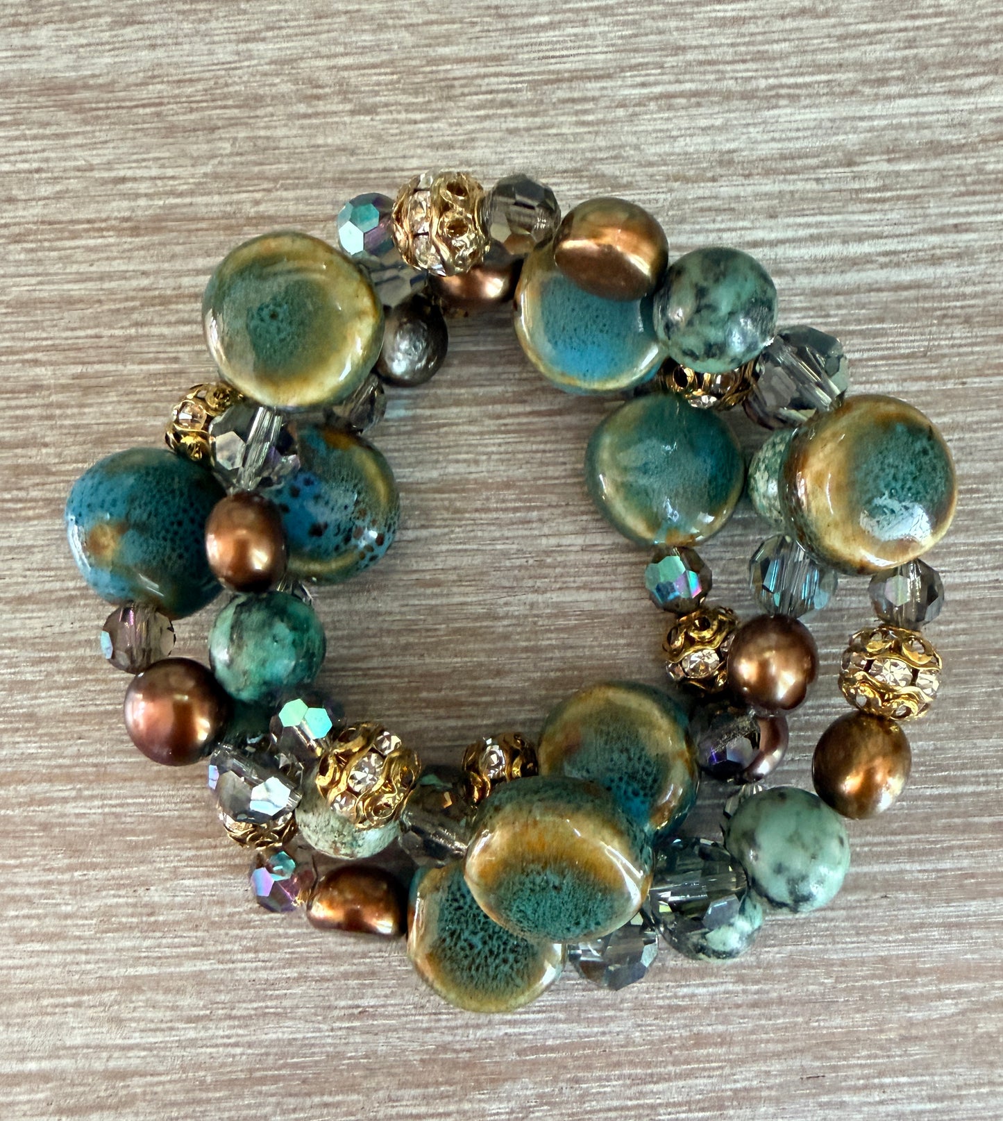 Turquoise and Freshwater Pearl Stretch Bracelet