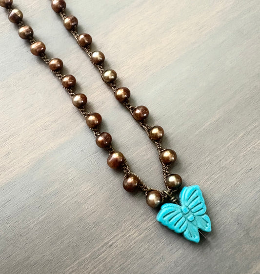 Freshwater Pearls with Turquoise Butterfly