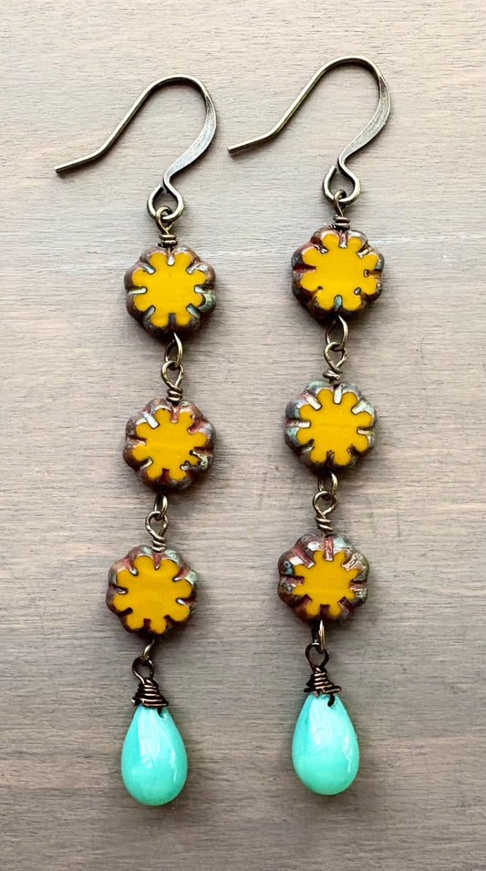 Marigold Triple Flower Drop Earrings