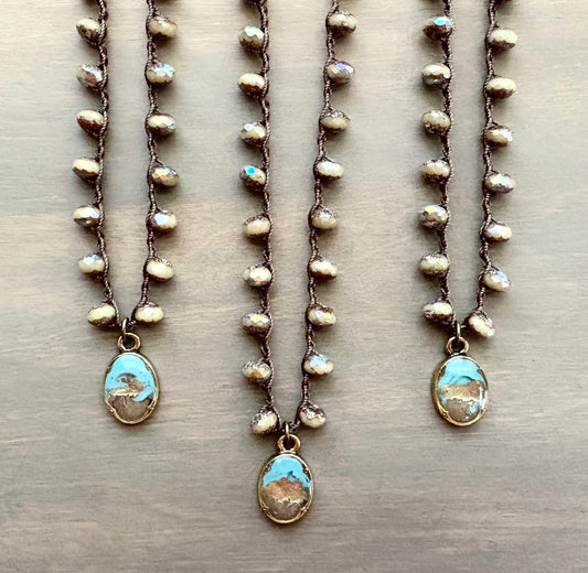 Sand Shimmer Portal Beach Day Necklace With Czech Crystal