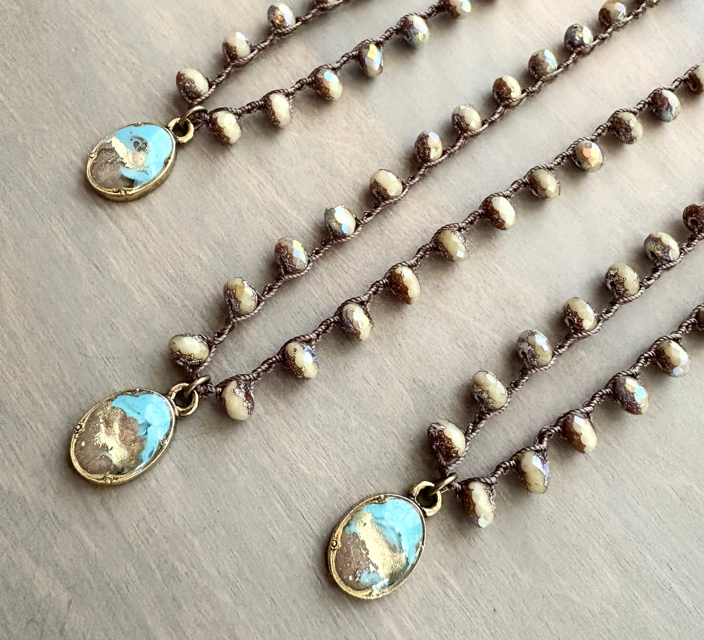 Sand Shimmer Portal Beach Day Necklace With Czech Crystal