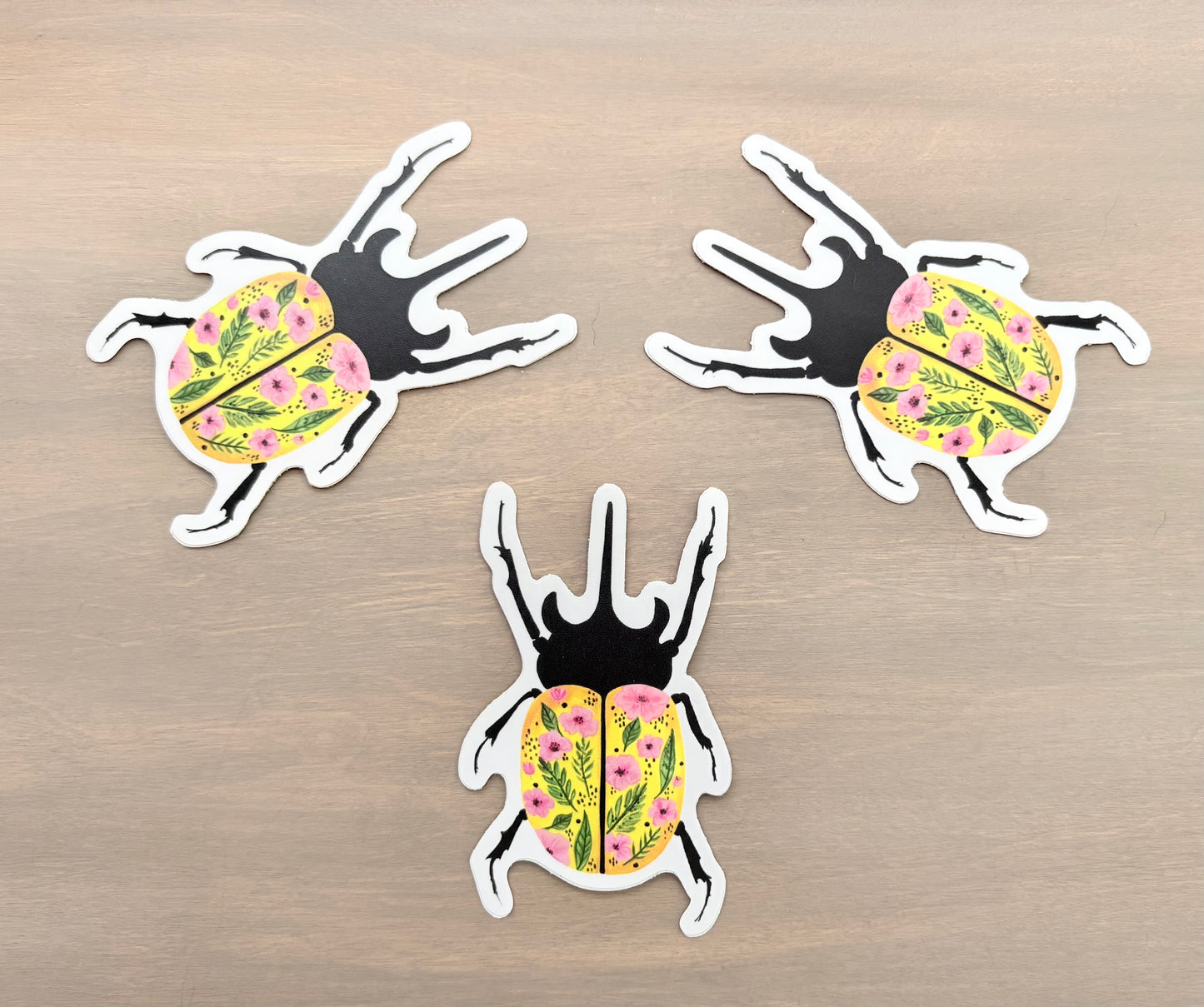 Wildflower Yellow Stag Beetle Waterproof Sticker