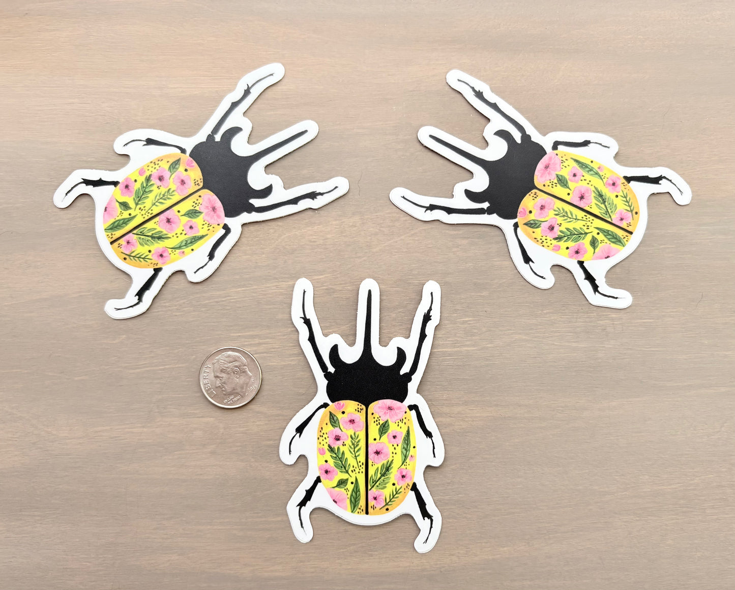 Wildflower Yellow Stag Beetle Waterproof Sticker