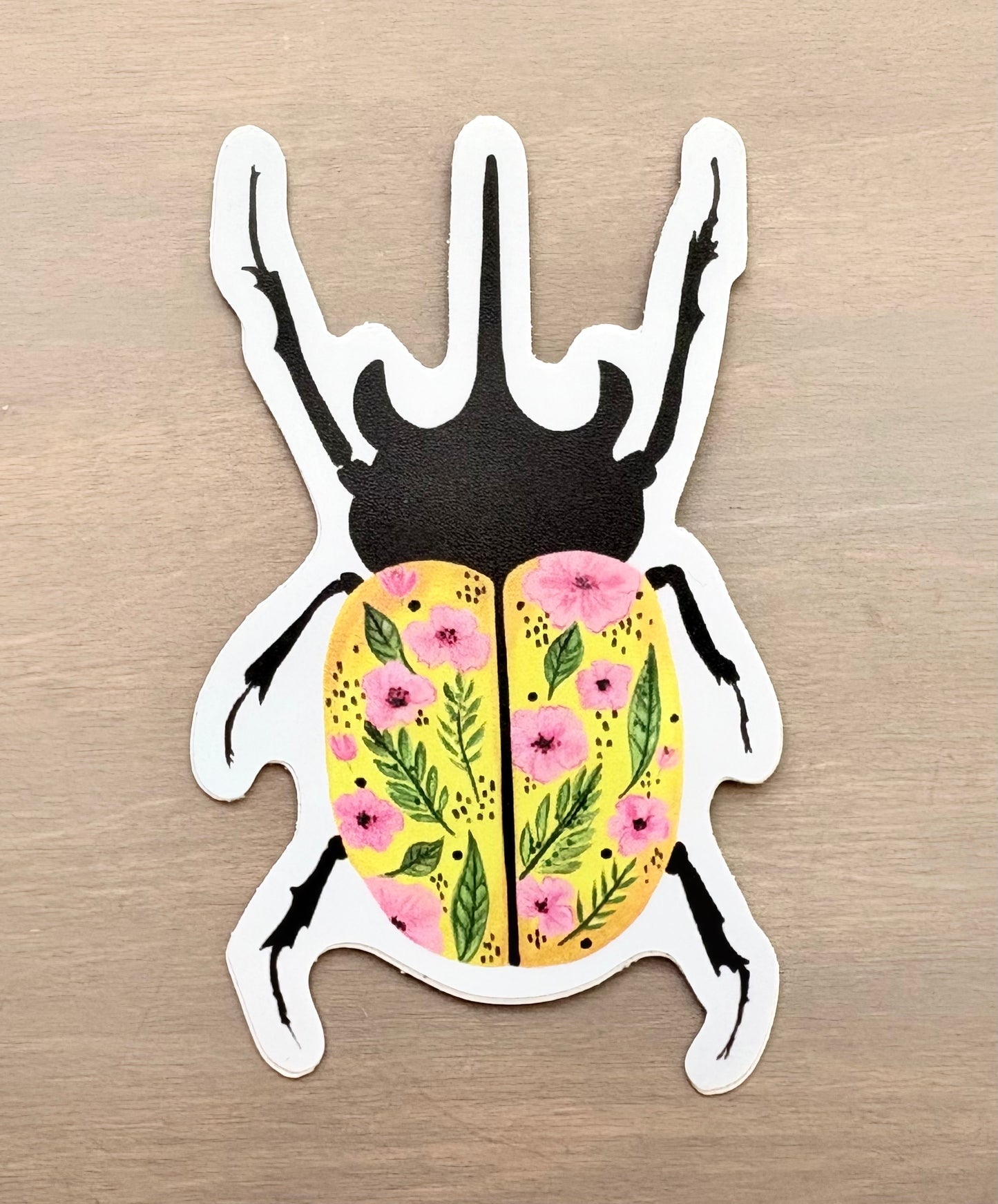 Wildflower Yellow Stag Beetle Waterproof Sticker