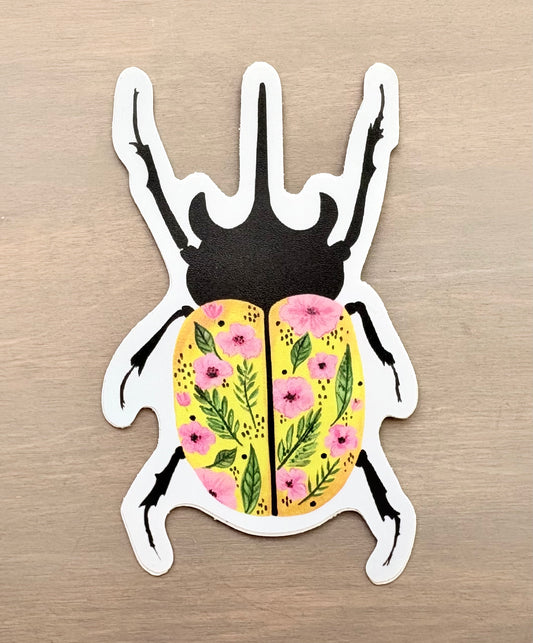 Wildflower Yellow Stag Beetle Waterproof Sticker