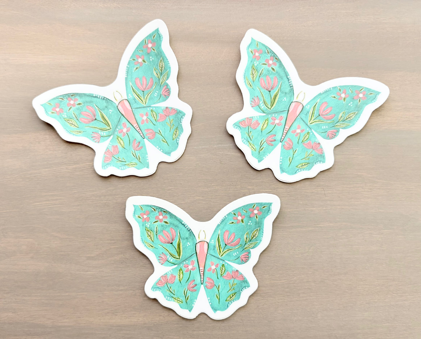 Aqua Floral Butterfly Waterproof Sticker