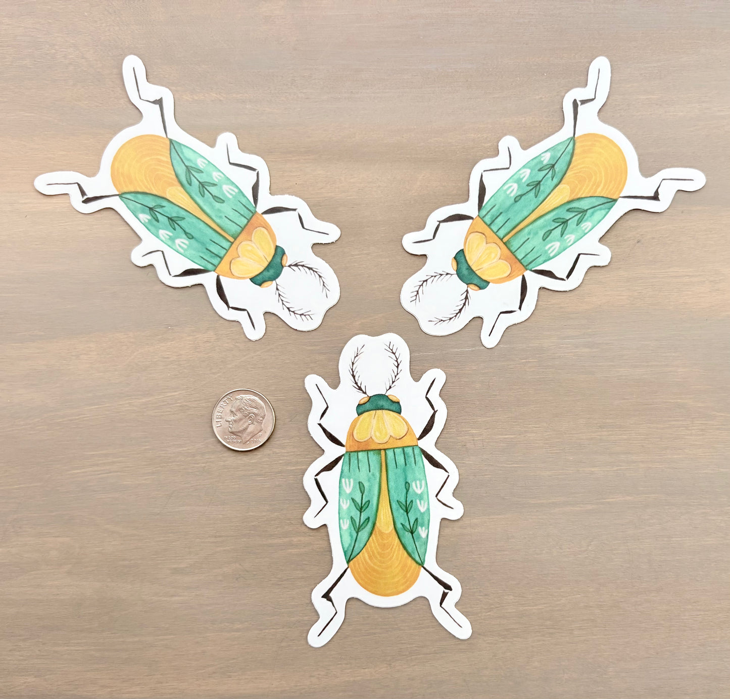 Golden Aqua Beetle Waterproof Sticker