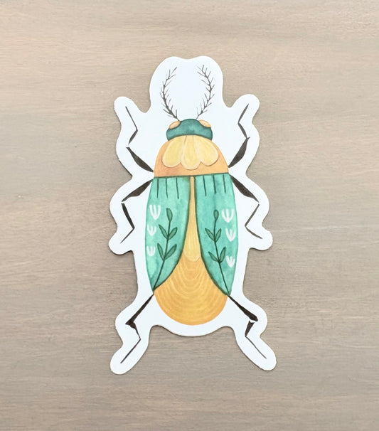 Golden Aqua Beetle Waterproof Sticker