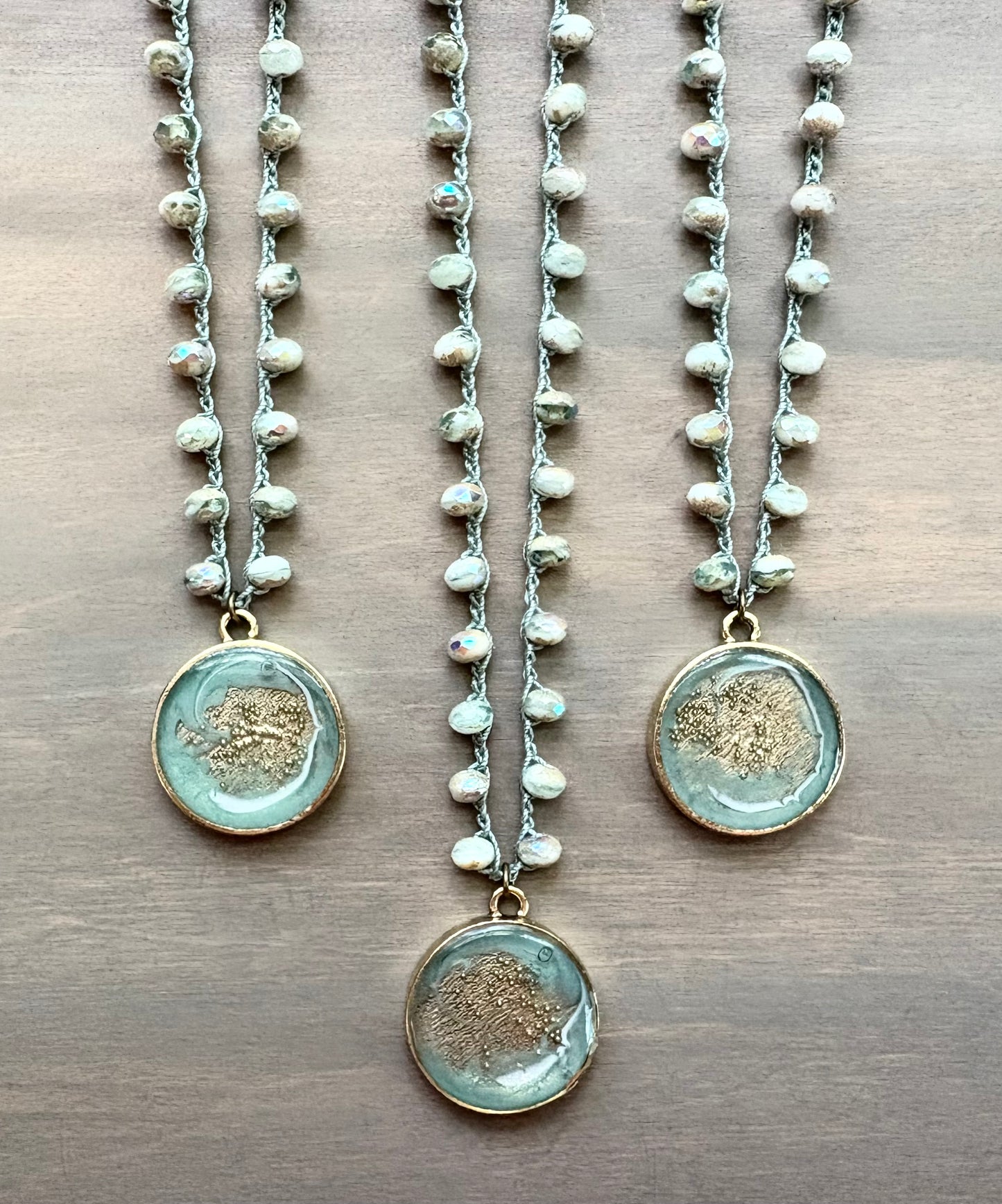 Seafoam Bubble Portal Crocheted Crystal Necklace