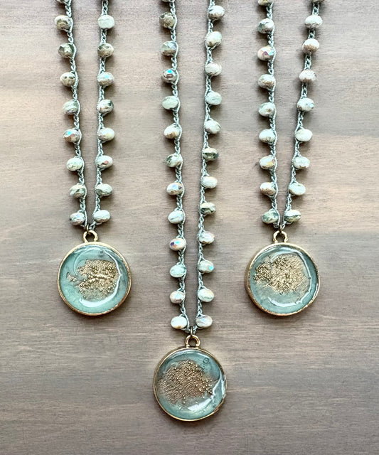Seafoam Bubble Portal Crocheted Crystal Necklace