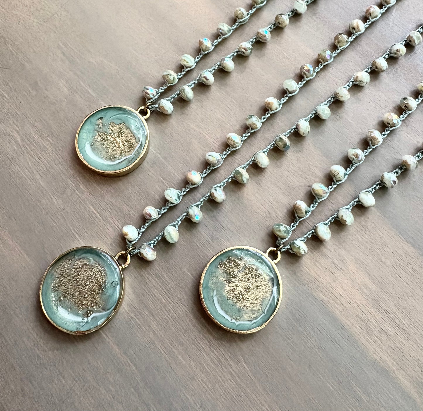 Seafoam Bubble Portal Crocheted Crystal Necklace