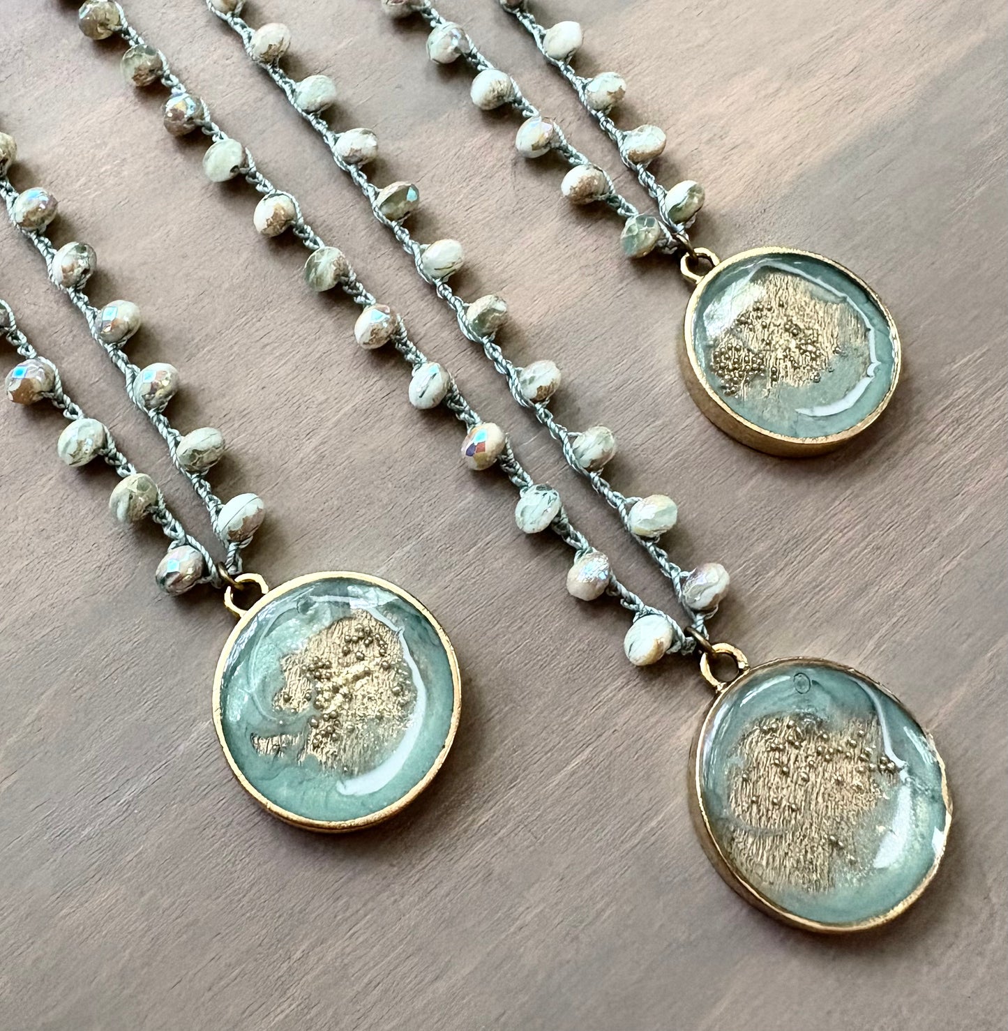 Seafoam Bubble Portal Crocheted Crystal Necklace