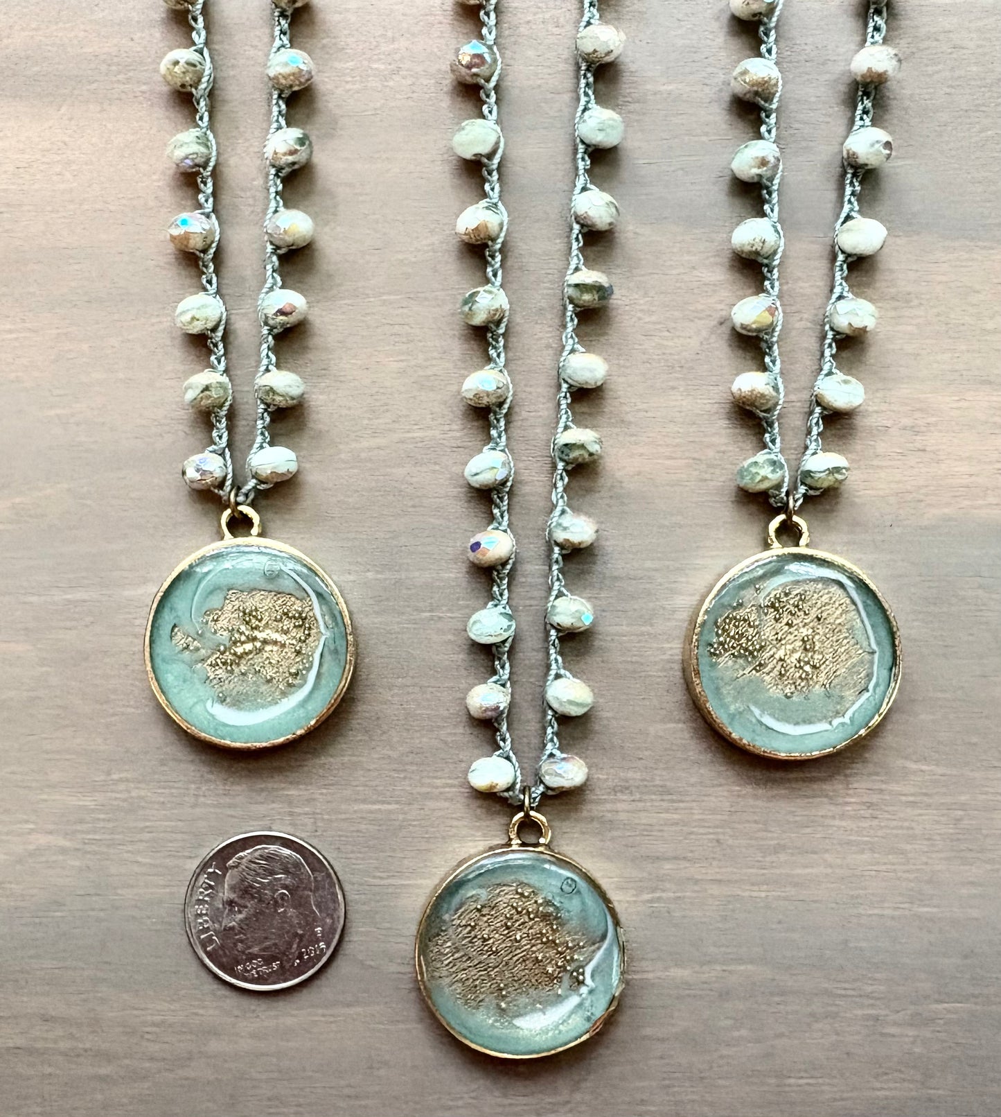 Seafoam Bubble Portal Crocheted Crystal Necklace