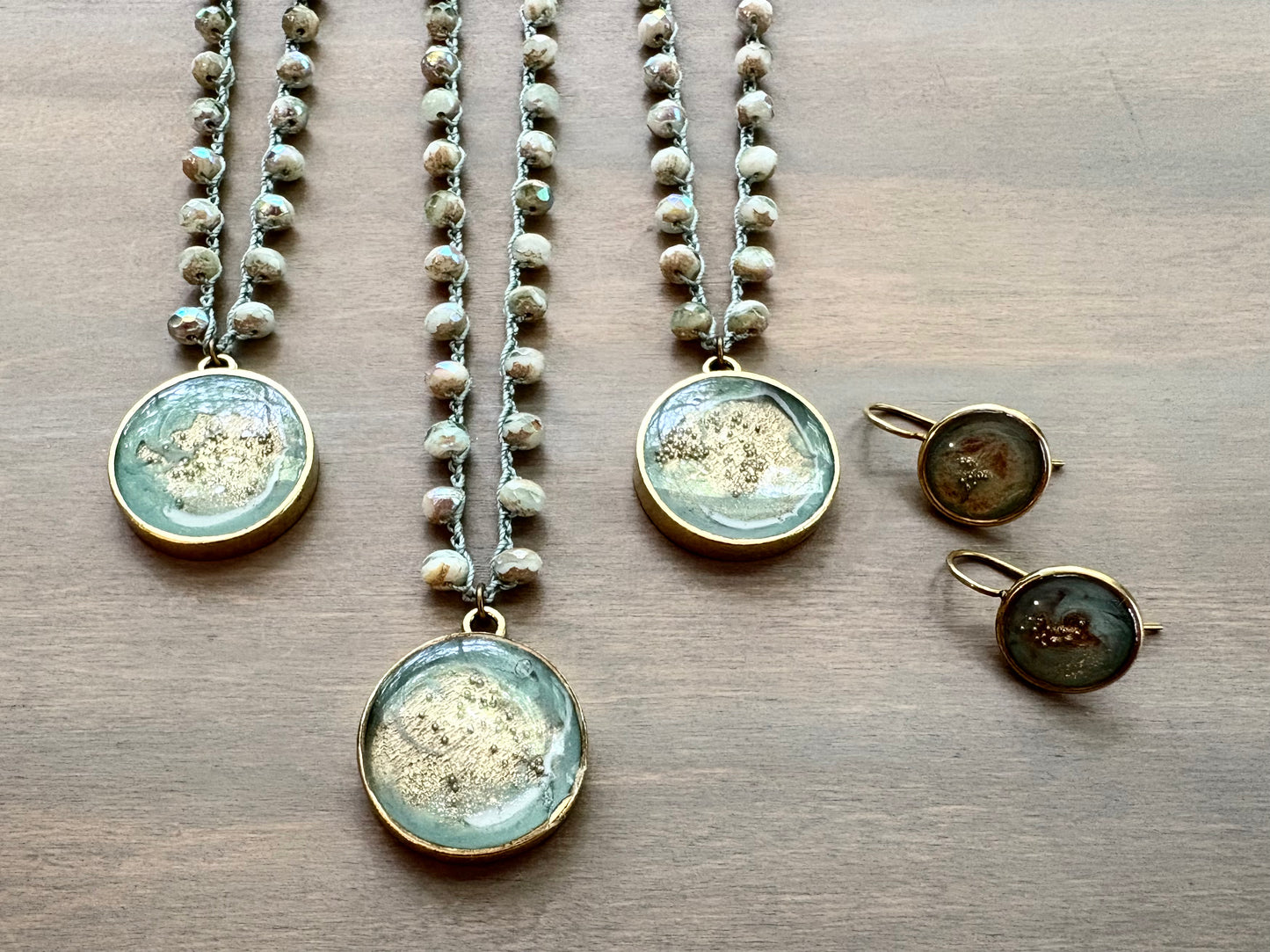 Seafoam Bubble Portal Crocheted Crystal Necklace