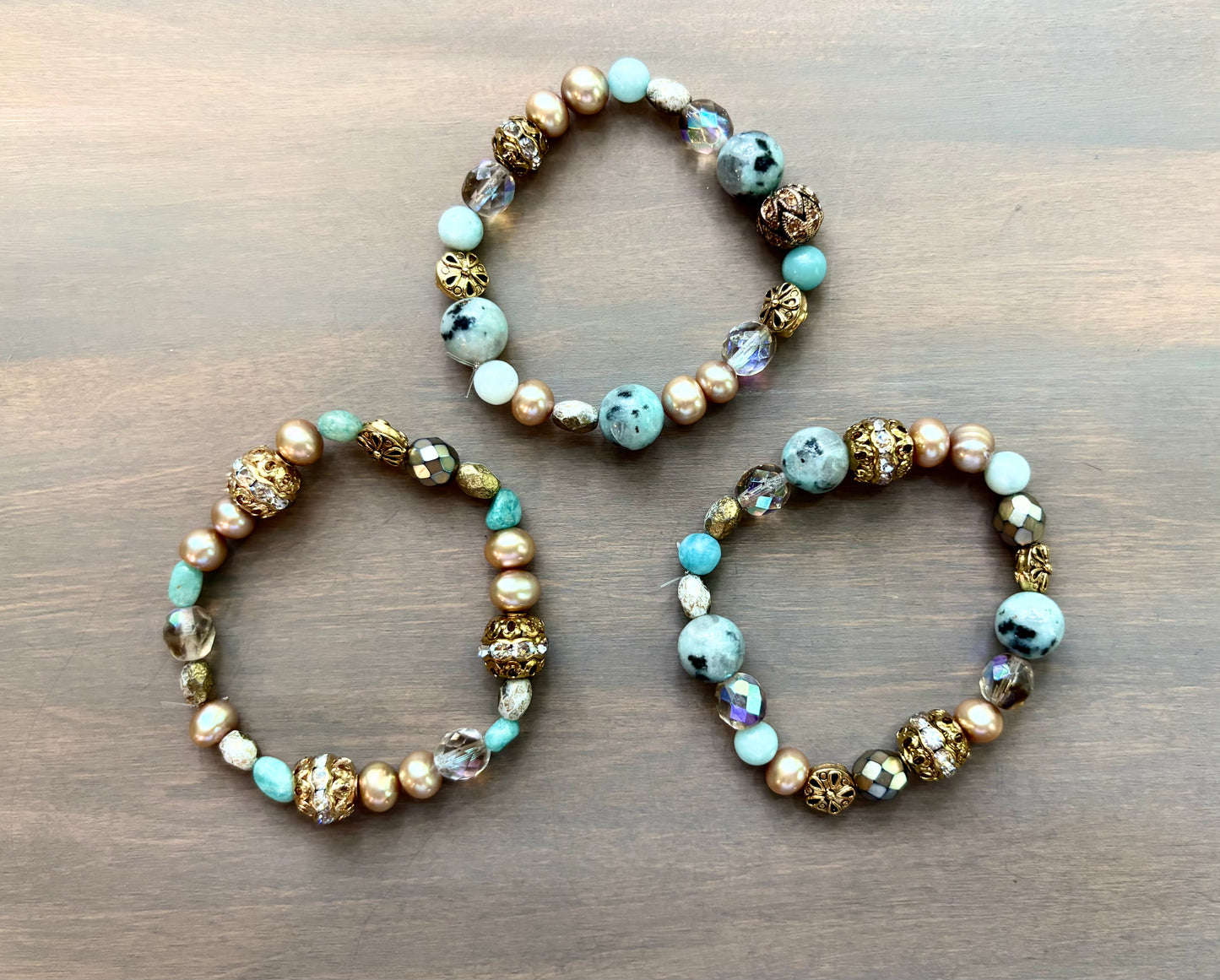 Jasper and Freshwater Pearls Stretchy Bracelet
