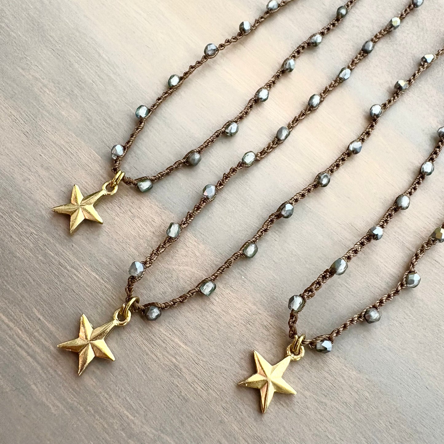 Shine Crocheted Necklace With Baby Star Pendant And Denim Crystal