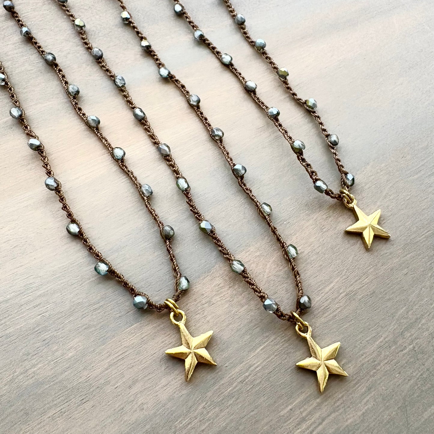 Shine Crocheted Necklace With Baby Star Pendant And Denim Crystal