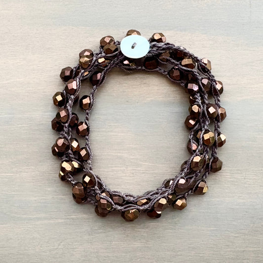 Long Autumn Brown Crystal Necklace To Wear Long or Wrapped