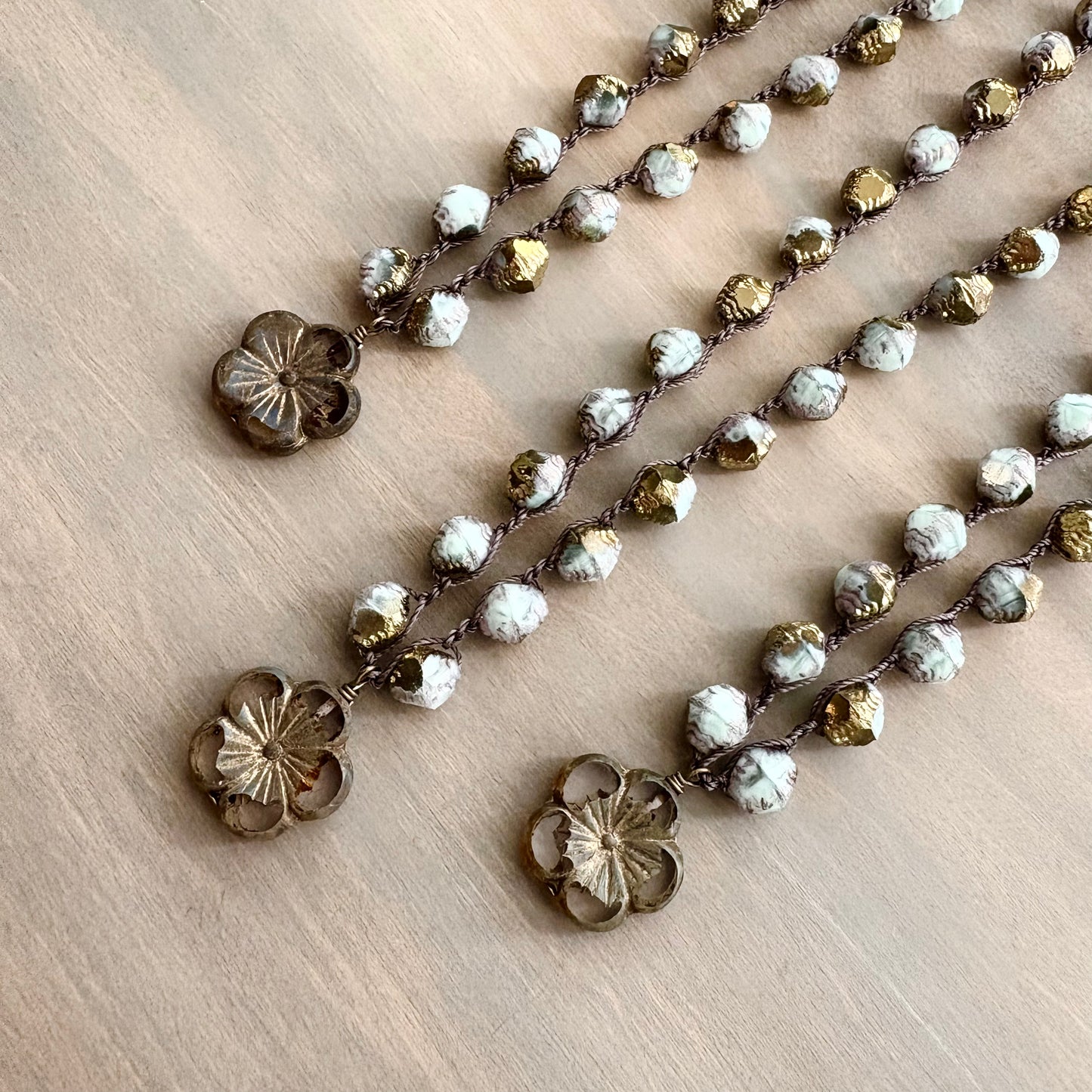 Golden Sky Faceted Crystal Necklace With Smoky Glass Flower