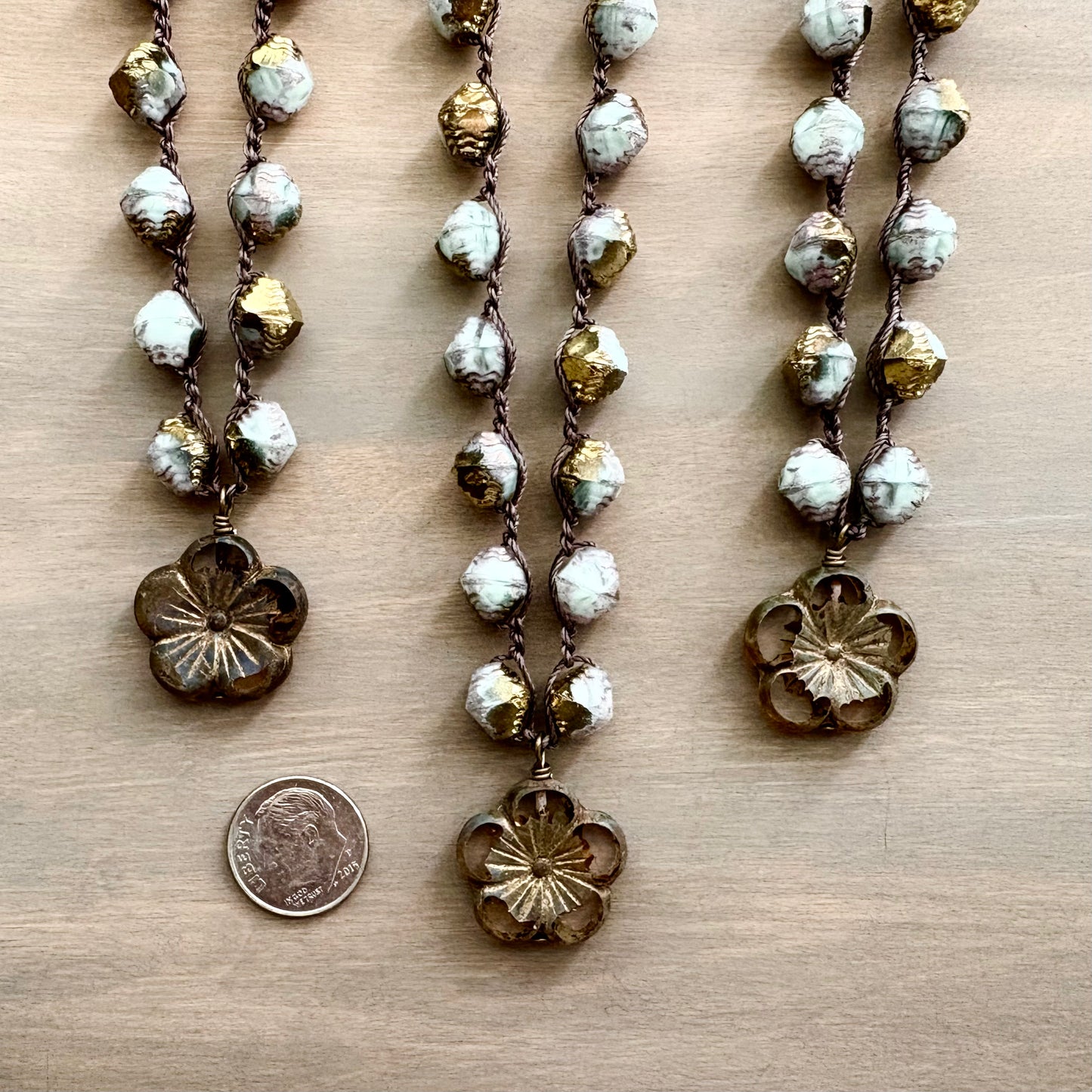 Golden Sky Faceted Crystal Necklace With Smoky Glass Flower