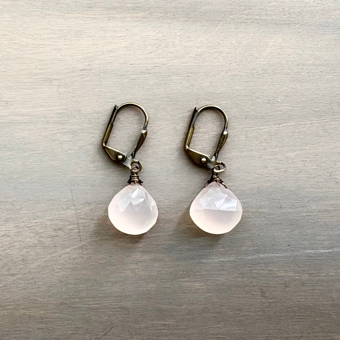 Faceted Peach Chalcedony Drop Earrings