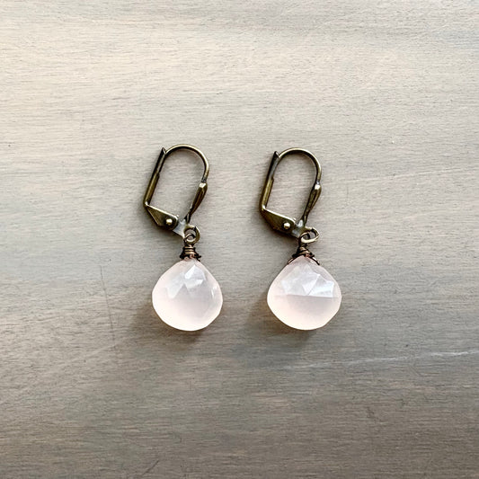 Faceted Peach Chalcedony Drop Earrings
