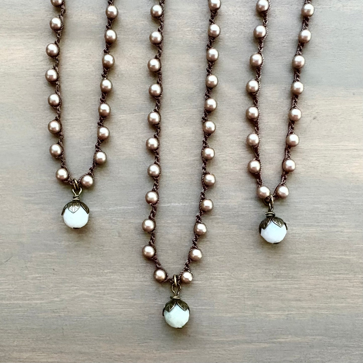 Faceted Aquamarine Drop With Crocheted Glass Pearls