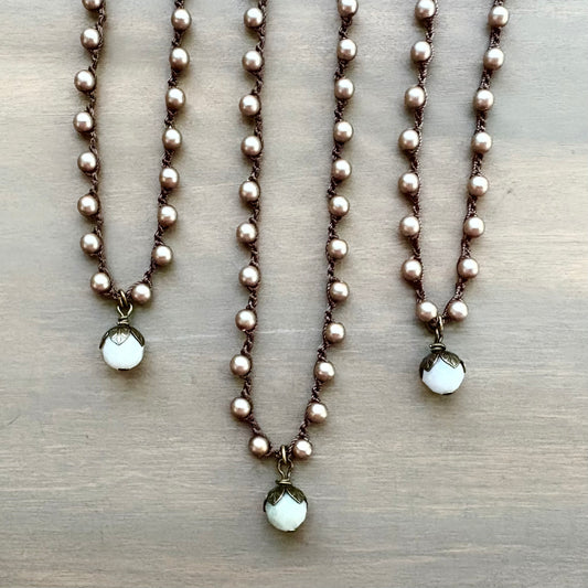 Faceted Aquamarine Drop With Crocheted Glass Pearls