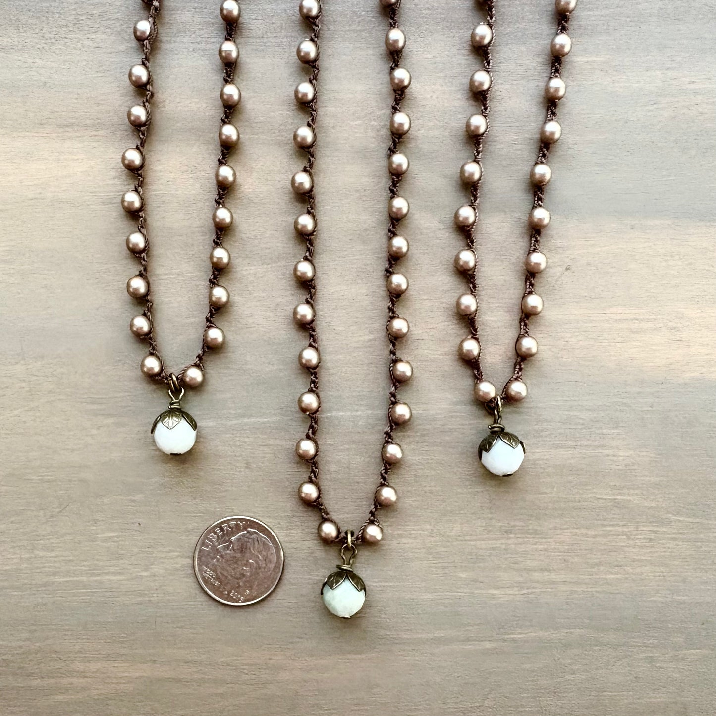 Faceted Aquamarine Drop With Crocheted Glass Pearls